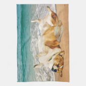 ビーチのリラックスさせるなウェルシュコーギー キッチンタオル (縦)