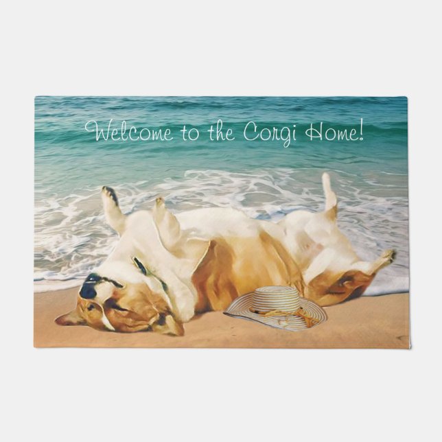 ビーチのリラックスさせるなウェルシュコーギー ドアマット (正面)