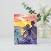 ビーチのロマンチックなカップル ポストカード (スタンド正面)