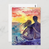 ビーチのロマンチックなカップル ポストカード (正面/裏面)