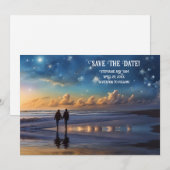 ビーチのロマンチックなカップル Save the Date 招待状 (正面/裏面)
