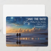 ビーチのロマンティックなカップル Save the Date 招待状 (正面/裏面)