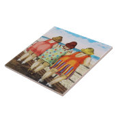 ビーチのヴィンテージの脂肪質の底を付けられた女の子 タイル (側面)