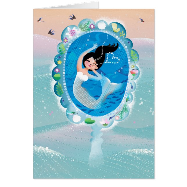 ビーチの人魚の日のかわいいイラストレーション (正面)