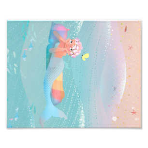 ビーチの人魚の日のかわいいイラストレーション フォトプリント