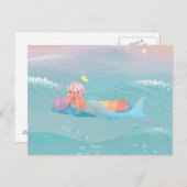 ビーチの人魚の日のかわいいイラストレーション ポストカード (正面/裏面)