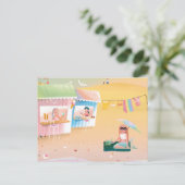 ビーチの人魚の日のかわいいイラストレーション ポストカード (スタンド正面)