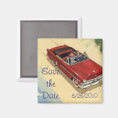 ビーチの保存のヴィンテージの赤く変換可能な車日付 マグネット (正面/裏面)
