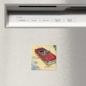 ビーチの保存のヴィンテージの赤く変換可能な車日付 マグネット (インサイチュ (食洗機))