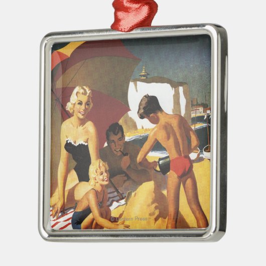 ビーチの南イギリスの鉄道家族 メタルオーナメント (左)