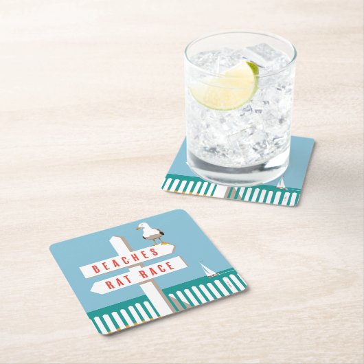 ビーチの印ポスト スクエアペーパーコースター (インサイチュ)