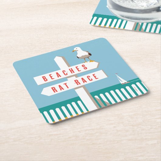 ビーチの印ポスト スクエアペーパーコースター (アングル)