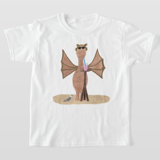 ビーチの可愛いドラゴン 子供 Tシャツ (レイダウン)