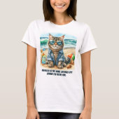 ビーチの可愛い猫 ネコ好きTシャツ Tシャツ (正面)