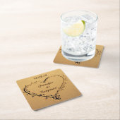 ビーチの名前および日付の結婚式のハート スクエアペーパーコースター (インサイチュ)