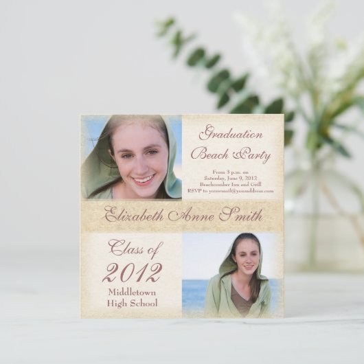 ビーチの吹きさらしのグランジのの卒業パーティー 招待状 (スタンド正面)