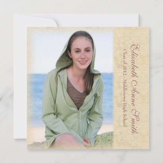 ビーチの吹きさらしのグランジのの卒業パーティー 招待状 (裏面)