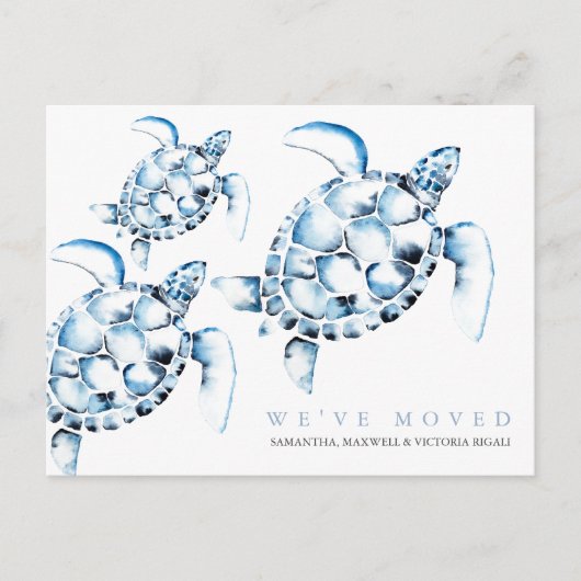 ビーチの変更アドレスカードブルーウミガメ ポストカード (正面)
