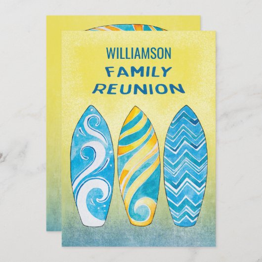 ビーチの夏のおもしろいの家族会のピクニック 招待状 (正面/裏面)