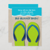 ビーチの夏のパーティの招待状のビーチサンダル 招待状 (正面/裏面)