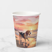 ビーチの夕日とサンディポーズのビーグル犬 紙コップ (裏面)