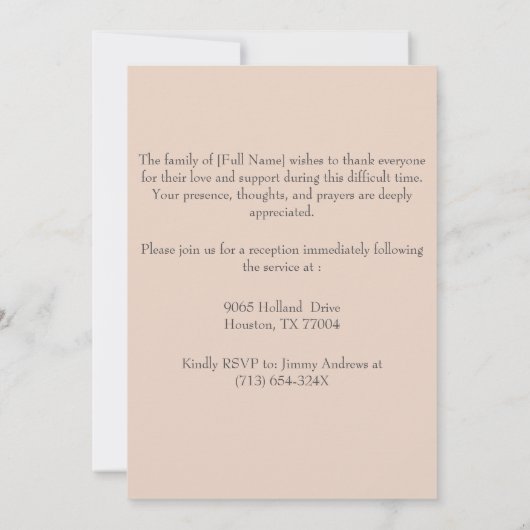 ビーチの夕日の思い出に追悼記念碑 招待状 (裏面)