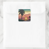 ビーチの夕日の色付き素晴らし鉛筆模様 スクエアシール (バッグ)