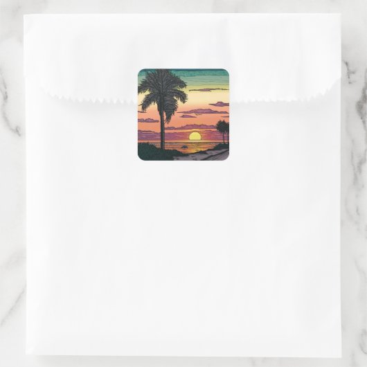 ビーチの夕日の色付き素晴らし鉛筆模様 スクエアシール (バッグ)