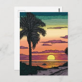 ビーチの夕日の色付き素晴らし鉛筆模様 ポストカード (正面/裏面)