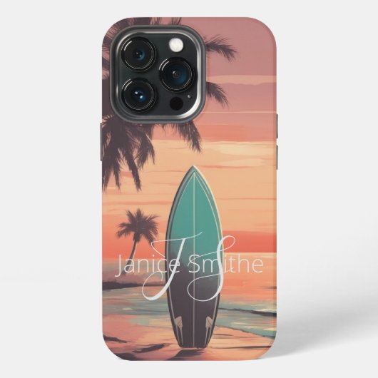 ビーチの夕日モノグラム iPhoneケース (裏面)