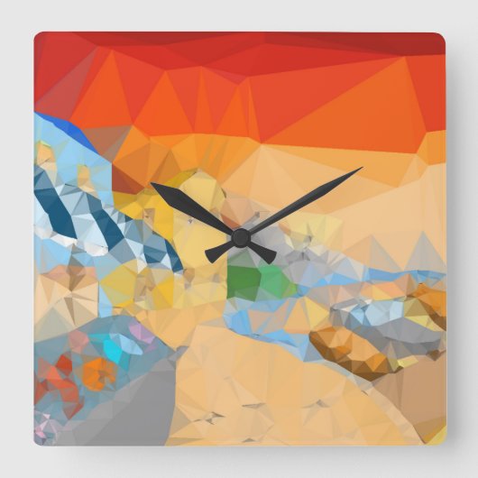 ビーチの夕日風景アート スクエア壁時計 (正面)