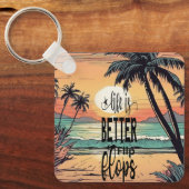 ビーチの夕日、人生はビーチサンダルで良い キーホルダー (正面)