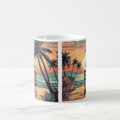 ビーチの夕日、人生はビーチサンダルで良い コーヒーマグカップ (中央)