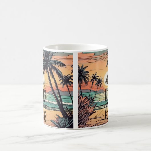 ビーチの夕日、人生はビーチサンダルで良い コーヒーマグカップ (中央)