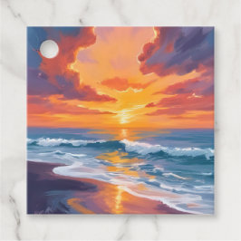 ビーチの夕日 水彩画 オーシャンアート フェイバータグ