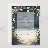 ビーチの夜のシーンでのウェディング 招待状 (正面)