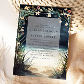 ビーチの夜のシーンでのウェディング 招待状