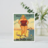 ビーチの大女おもしろいヴィンテージ ポストカード (スタンド正面)