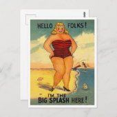 ビーチの大女おもしろいヴィンテージ ポストカード (正面/裏面)