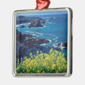 ビーチの太平洋の海岸線の野生の花Mendocino メタルオーナメント (左)