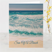 ビーチの太陽 海 波 砂浜の息子 カード (黄色い花)