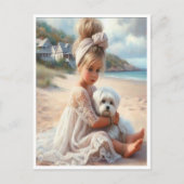 ビーチの女性のカード インビテーションポストカード (正面)