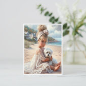 ビーチの女性のカード インビテーションポストカード (スタンド正面)