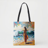 ビーチの女性の抽象的な海岸アート オーダーメイド トートバッグ (正面)