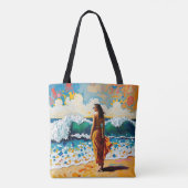 ビーチの女性の抽象的な海岸アート オーダーメイド トートバッグ (裏面)