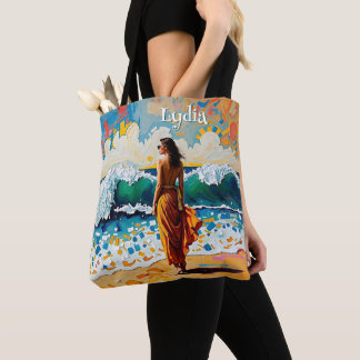 ビーチの女性の抽象的な海岸アート オーダーメイド トートバッグ