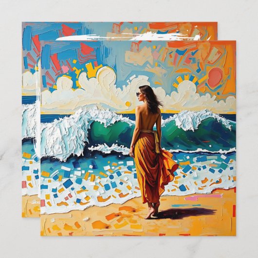 ビーチの女性 アブストラクト シーサイド アート (正面/裏面)