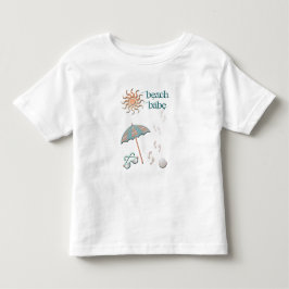 ビーチの妖精 - 傘、ボール、足跡が残る砂浜 トドラーTシャツ
