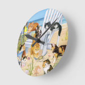 ビーチの子ネコの柱時計 ラウンド壁時計 (傾斜)