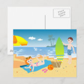 ビーチの子供たちの誕生日パーティーお礼メッセージ ポストカード (正面/裏面)